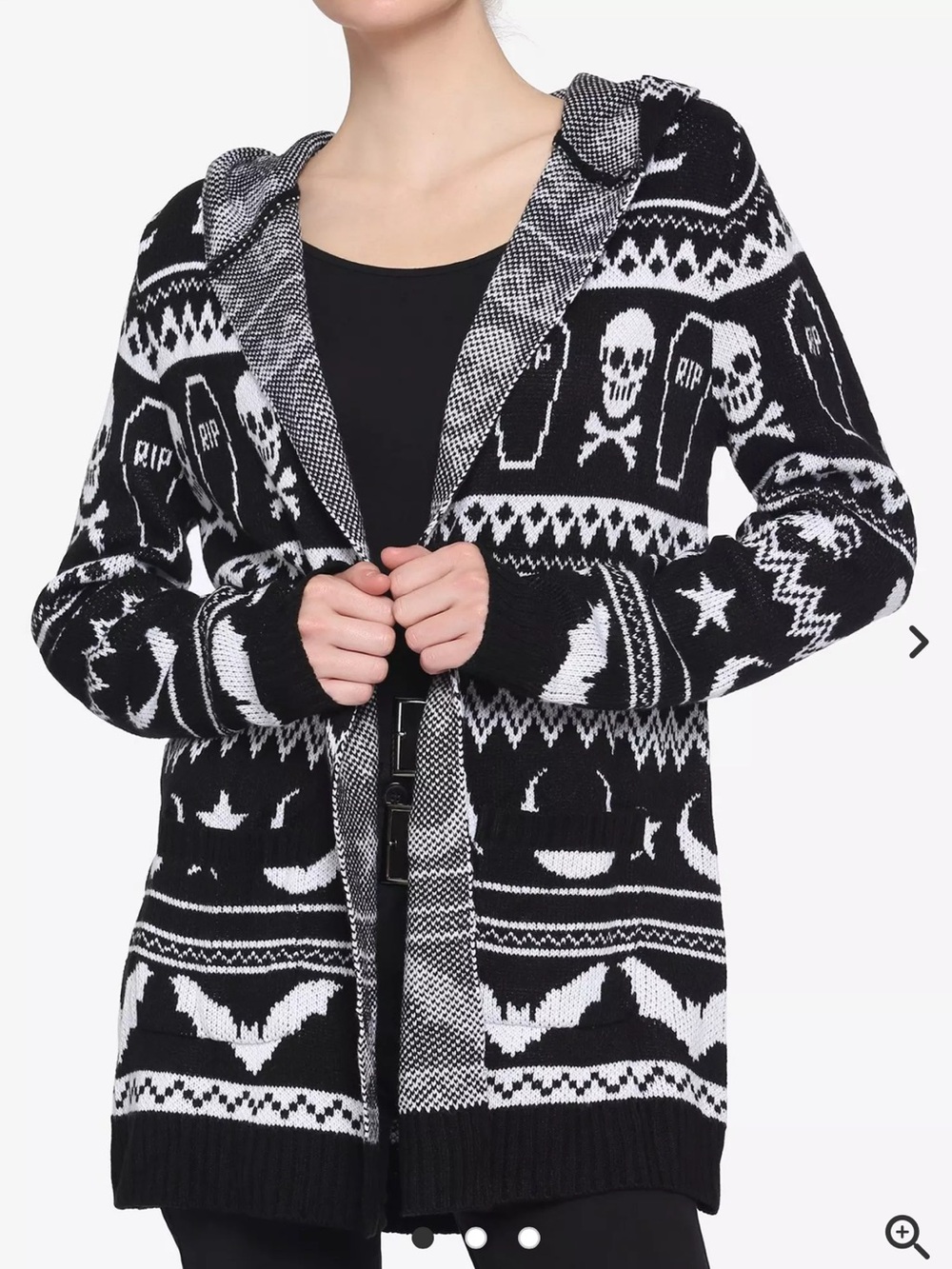 HOT TOPIC NWOT Dead Inside Creepy Icons Fair Isle Cardigan